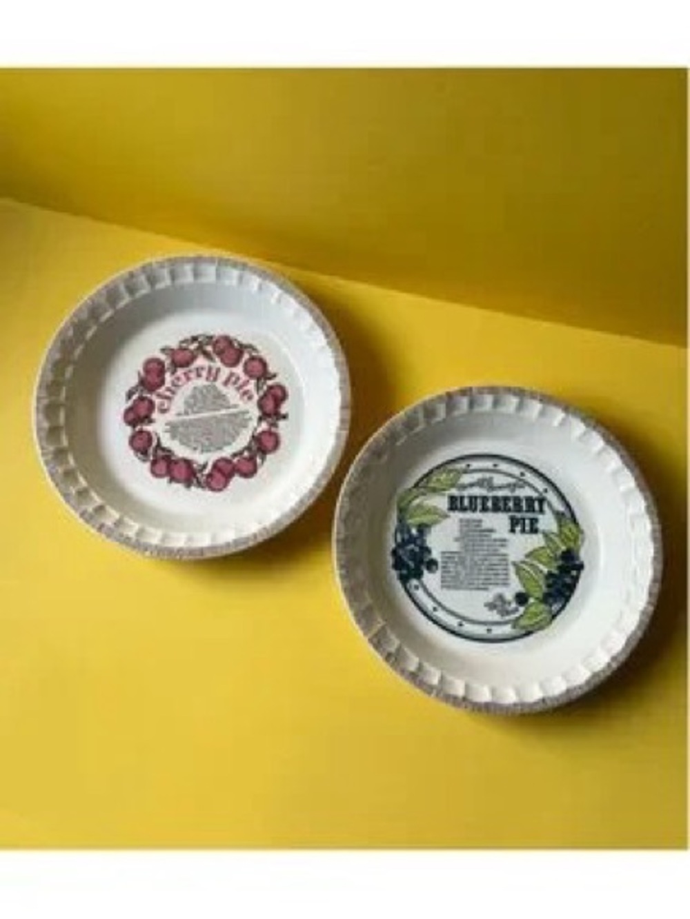 Set of 2 Fruit-Themed Ceramic Pie Plates - White with Red & Blue Accents
